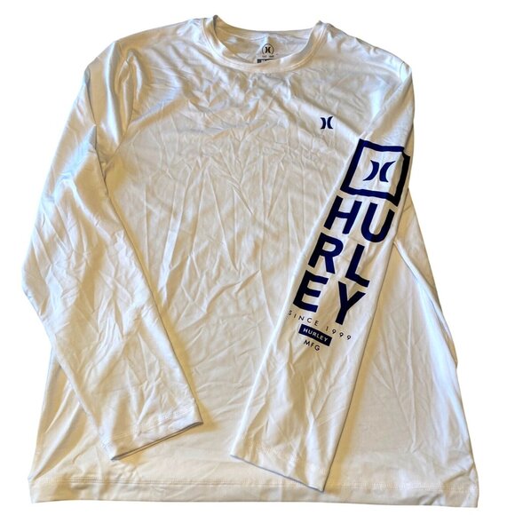 Hurley Other - Hurley Mens Long-Sleeve White Performance Shirt With Blue Logo Size M Polyester/